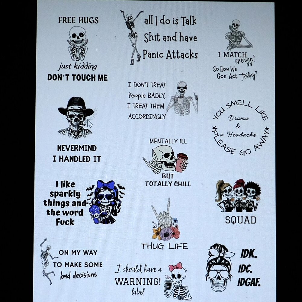 13 Funny Stickers with Skeletons, Handmade, skull, Halloween, boo basket